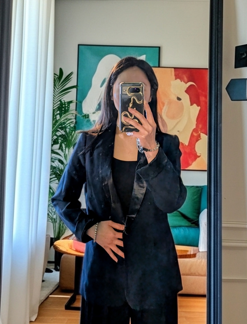 La Petite Française Black Satin Tuxedo-style Blazer